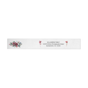 Simple floral Christmas red pine green bouquet Wrap Around Address Label