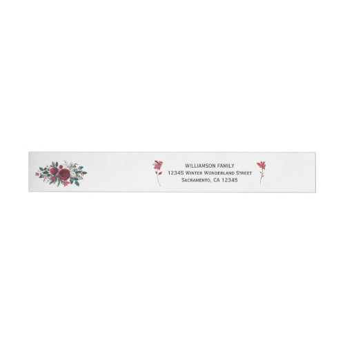 Simple floral Christmas red pine green bouquet Wrap Around Address Label