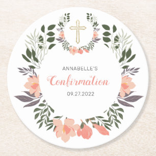 Simple Floral Confirmation Party Round Paper Coaster