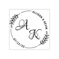 Simple Floral Couple Monogram Wedding Rubber Stamp