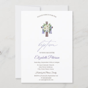 Simple Floral Cross Baptism Invitation
