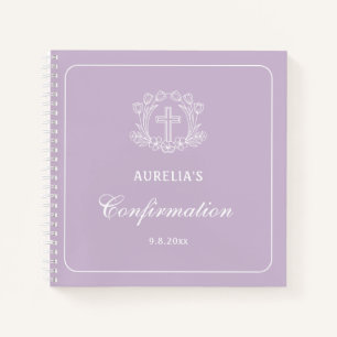 Simple Floral Cross Lilac Confirmation Guest Book