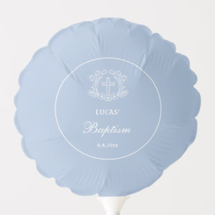 Simple Floral Cross on Light Blue Baptism Balloon