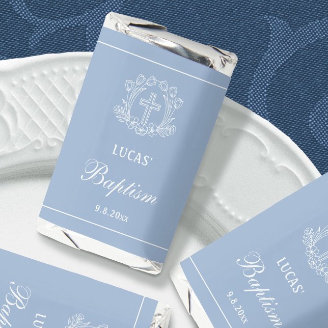 Simple Floral Cross on Light Blue Baptism Hershey's Miniatures (Creator Uploaded)