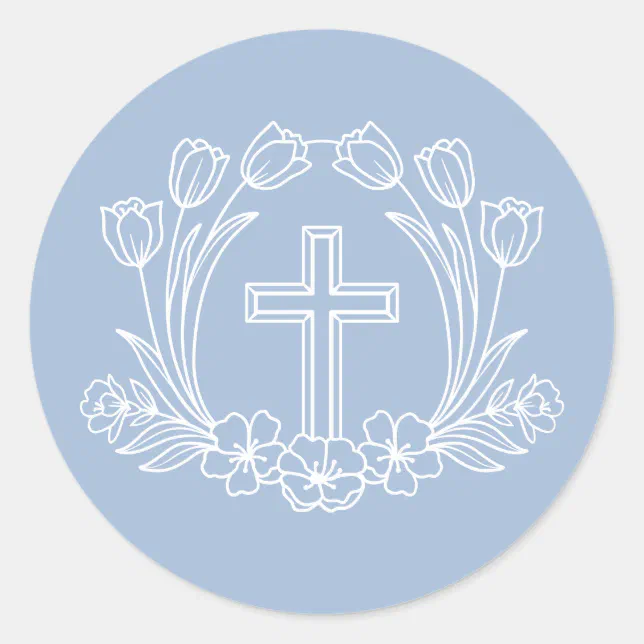 Simple Floral Cross on Light Blue Sticker | Zazzle