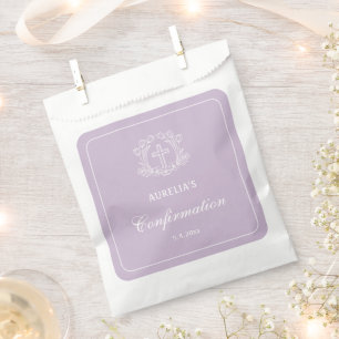 Simple Floral Cross on Lilac Confirmation Favor Bag