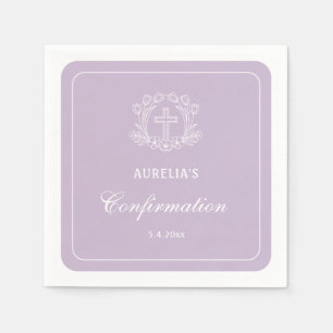 Simple Floral Cross on Lilac Confirmation Napkins