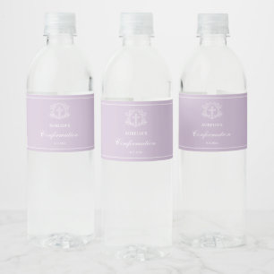 Simple Floral Cross on Lilac Confirmation Water Bottle Label