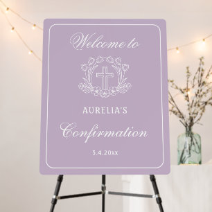 Simple Floral Cross on Lilac Confirmation Welcome Foam Board