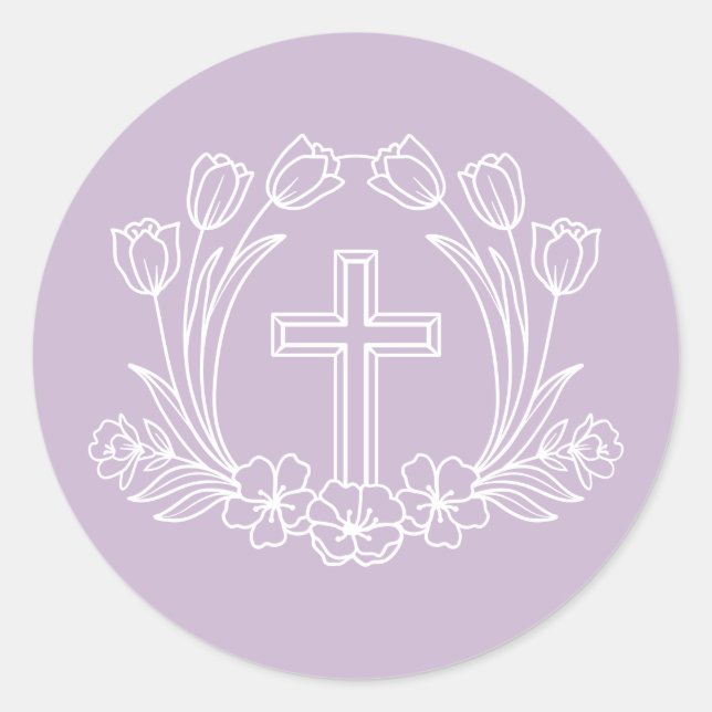 Simple Floral Cross on Lilac Sticker (Front)