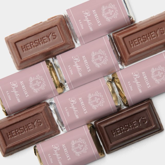 Simple Floral Cross on Pink Baptism Hershey's Miniatures (Assorted)