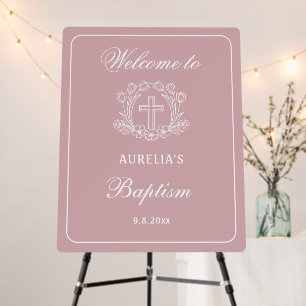 Simple Floral Cross on Pink Baptism Welcome Foam Board