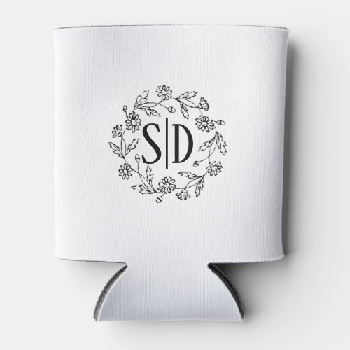 Simple floral daisy outline wedding  can cooler