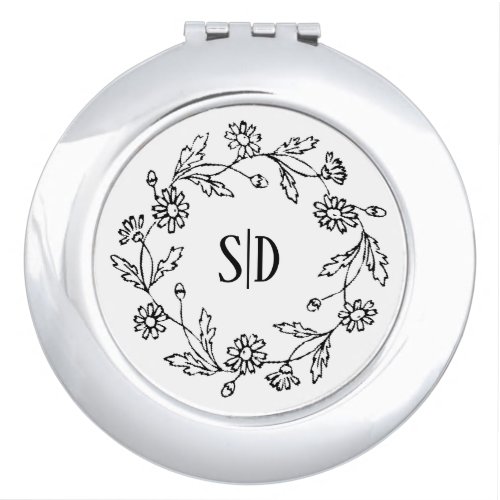 Simple floral daisy outline wedding  compact mirror