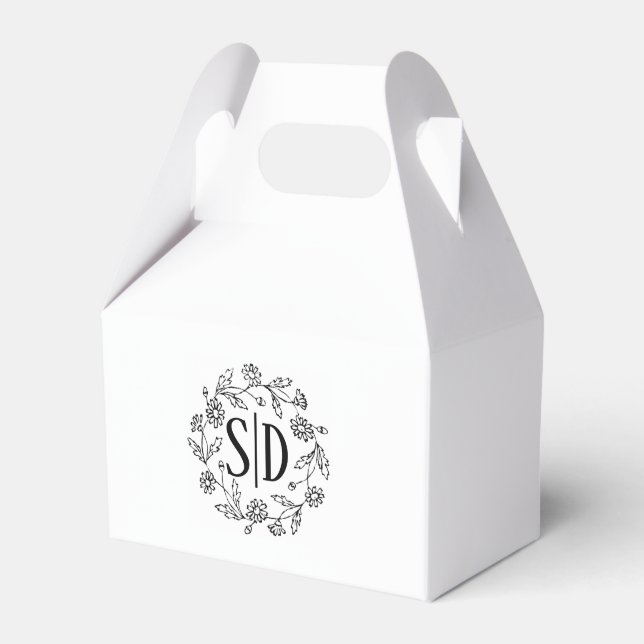 Simple floral daisy outline wedding  favor boxes (Front Side)