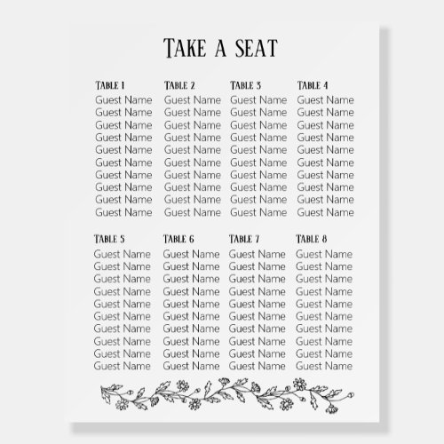 Simple floral daisy outline wedding Seating Chart Foam Board