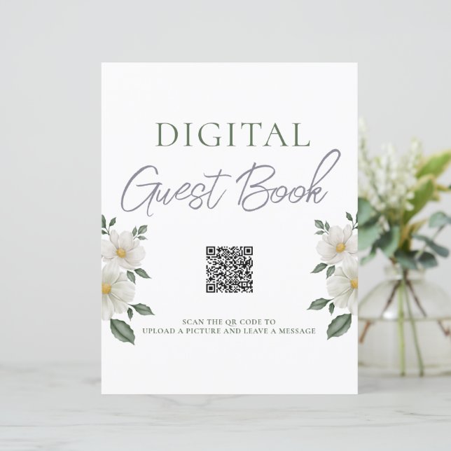 Simple Floral Digital Guest Book QR Code Sign (Standing Front)
