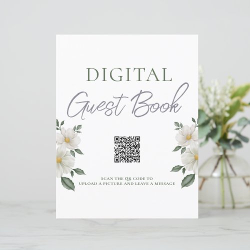 Simple Floral Digital Guest Book QR Code Sign