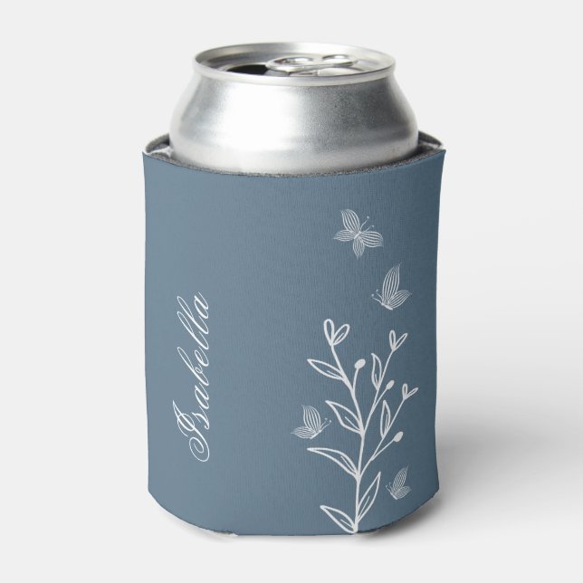 simple floral dusty blue can cooler (Can Front)