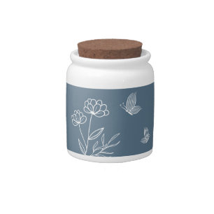 simple floral dusty blue wedding candy jar