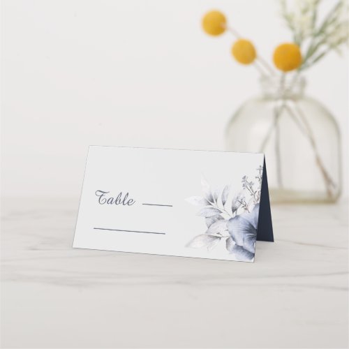 Simple Floral Dusty Blue  Wedding Place Card