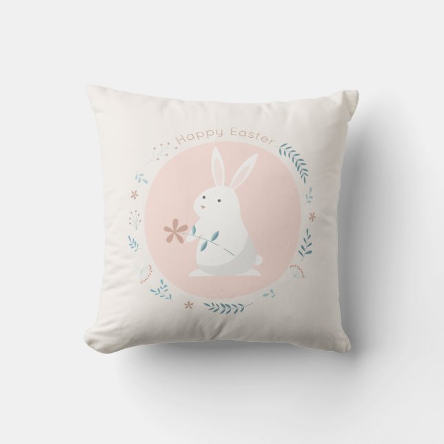 Simple Floral Easter Bunny | Throw Pillow (Front)