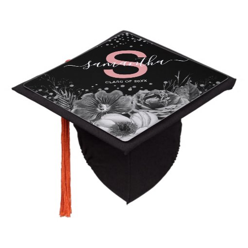 Simple Floral Elegant Monogram Graduate Graduation Cap Topper | Zazzle