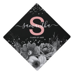 Simple Floral Elegant Monogram Graduate Graduation Cap Topper | Zazzle