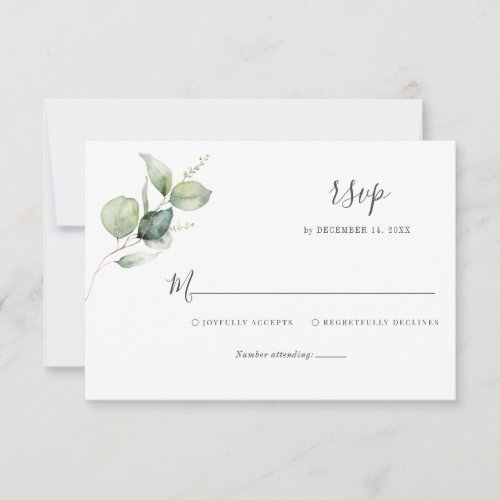 Simple Floral Eucalyptus Greenery Script Wedding RSVP Card