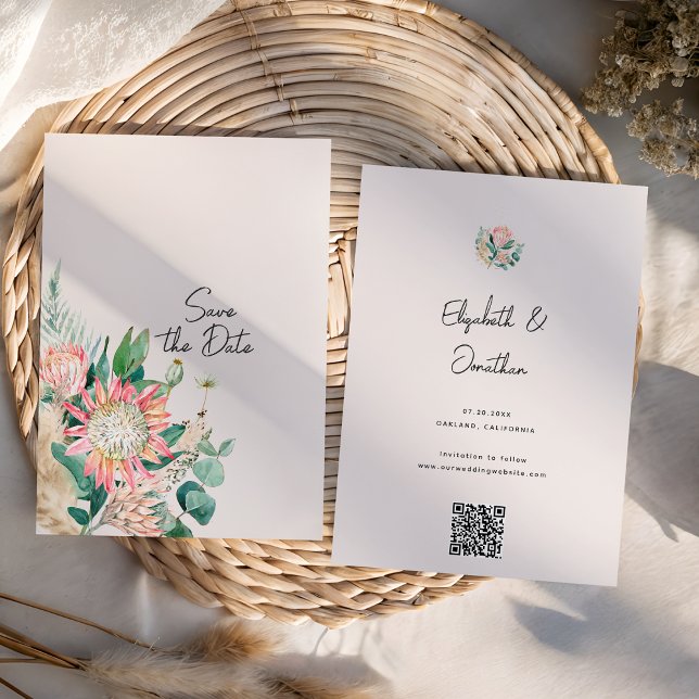 Simple Floral Eucalyptus Pampas Grass Protea Save The Date (Creator Uploaded)