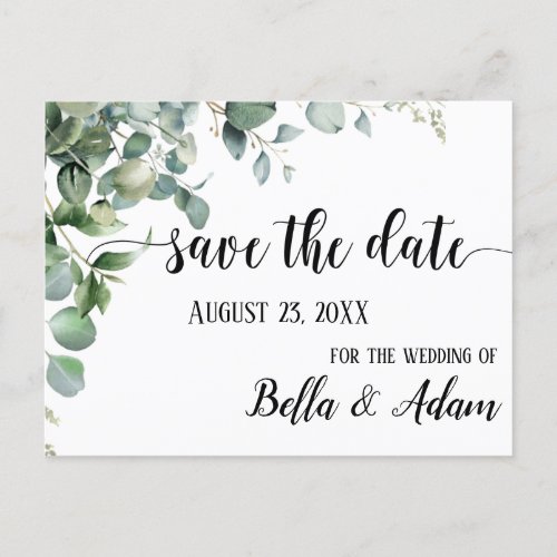 Simple Floral Eucalyptus Wedding Save the Date Postcard