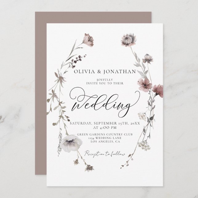 Simple Floral Fall Neutral Budget QR Code Wedding  Invitation (Front/Back)