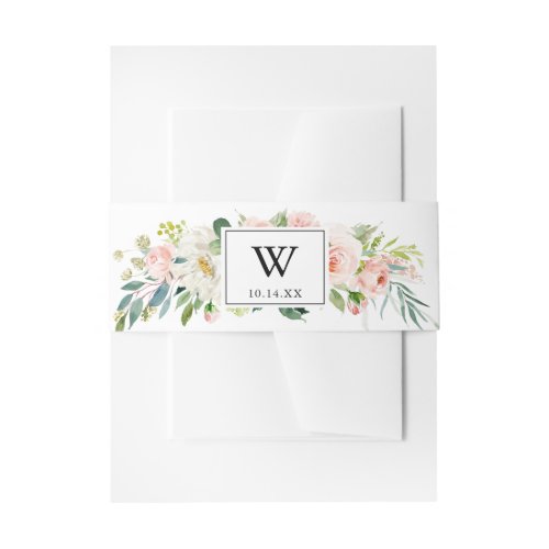 Simple Floral Foliage Monogram Wedding Invitation Invitation Belly Band