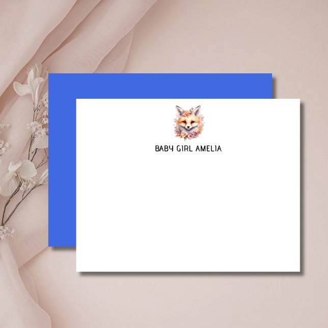 Simple Floral Fox Name Nursery Note Card (Creator Uploaded)
