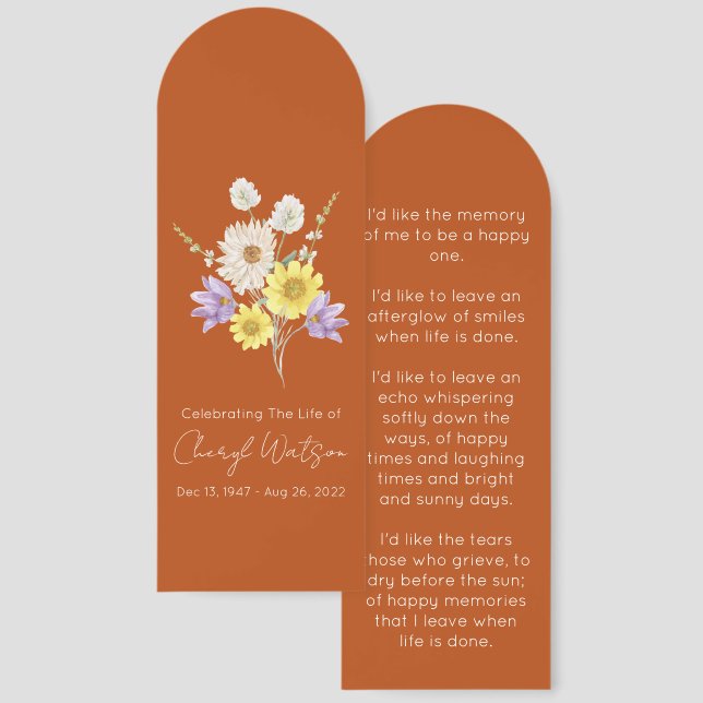 Simple Floral Funeral Memorial Bookmark (Front & Back)