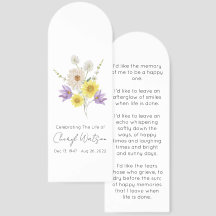 Simple Floral Funeral Memorial Bookmark