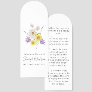 Simple Floral Funeral Memorial Bookmark