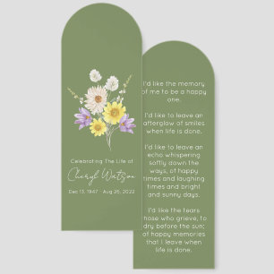 Simple Floral Funeral Memorial Bookmark