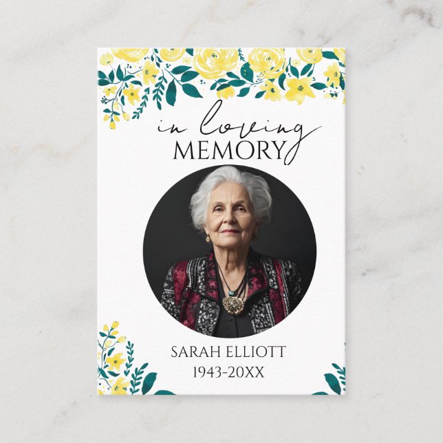 Simple floral Funeral Memorial Prayer Photo Card (Front)