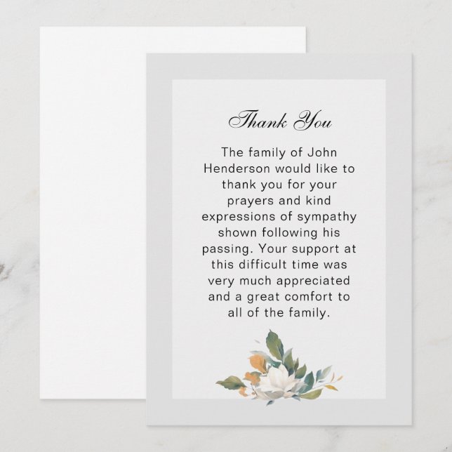 Simple Floral Funeral Thank You Card (Front/Back)