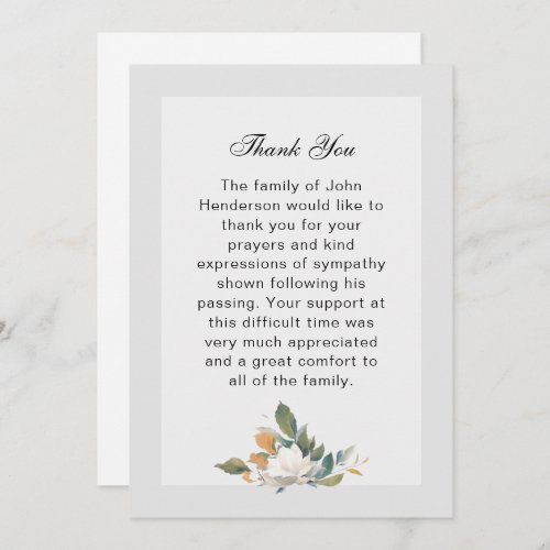 Simple Floral Funeral Thank You Card