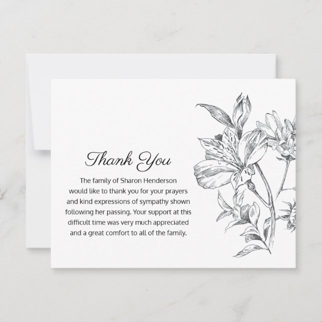 Simple Floral Funeral Thank You Note Card (Front)