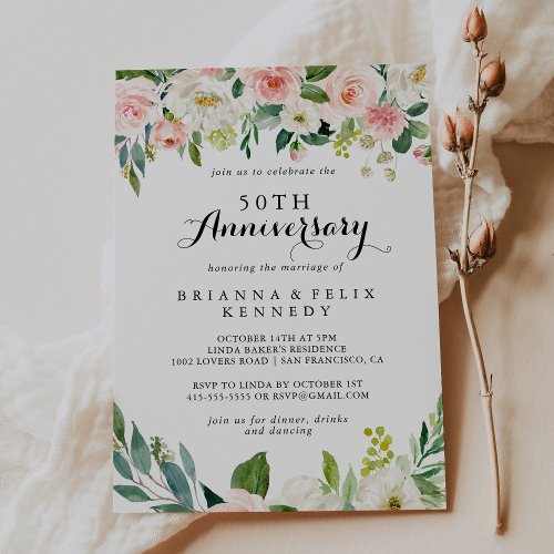 Simple Floral Green 50th Wedding Anniversary Invitation