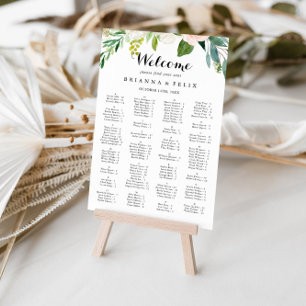 Simple Floral Green Alphabetical Seating Chart
