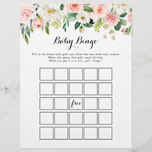 Simple Floral Green Baby Bingo Shower Game