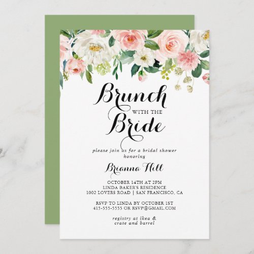 Simple Floral Green Brunch with the Bride Shower Invitation