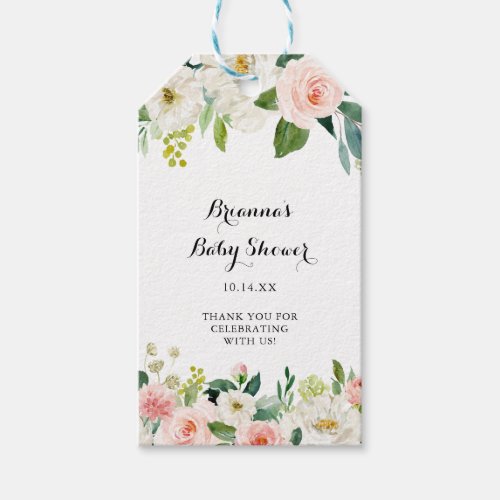 Simple Floral Green Calligraphy Baby Shower Gift Tags