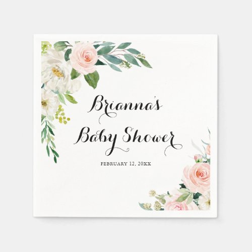 Simple Floral Green Calligraphy Baby Shower Napkins