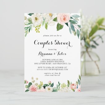 Simple Floral Green Calligraphy Couples Shower Invitation | Zazzle