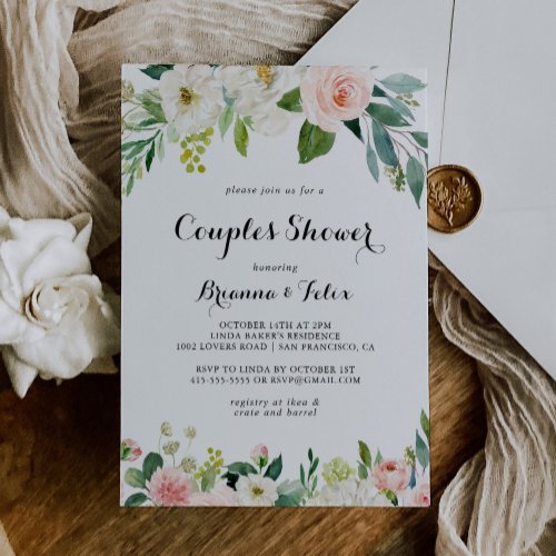 Simple Floral Green Calligraphy Couples Shower Invitation